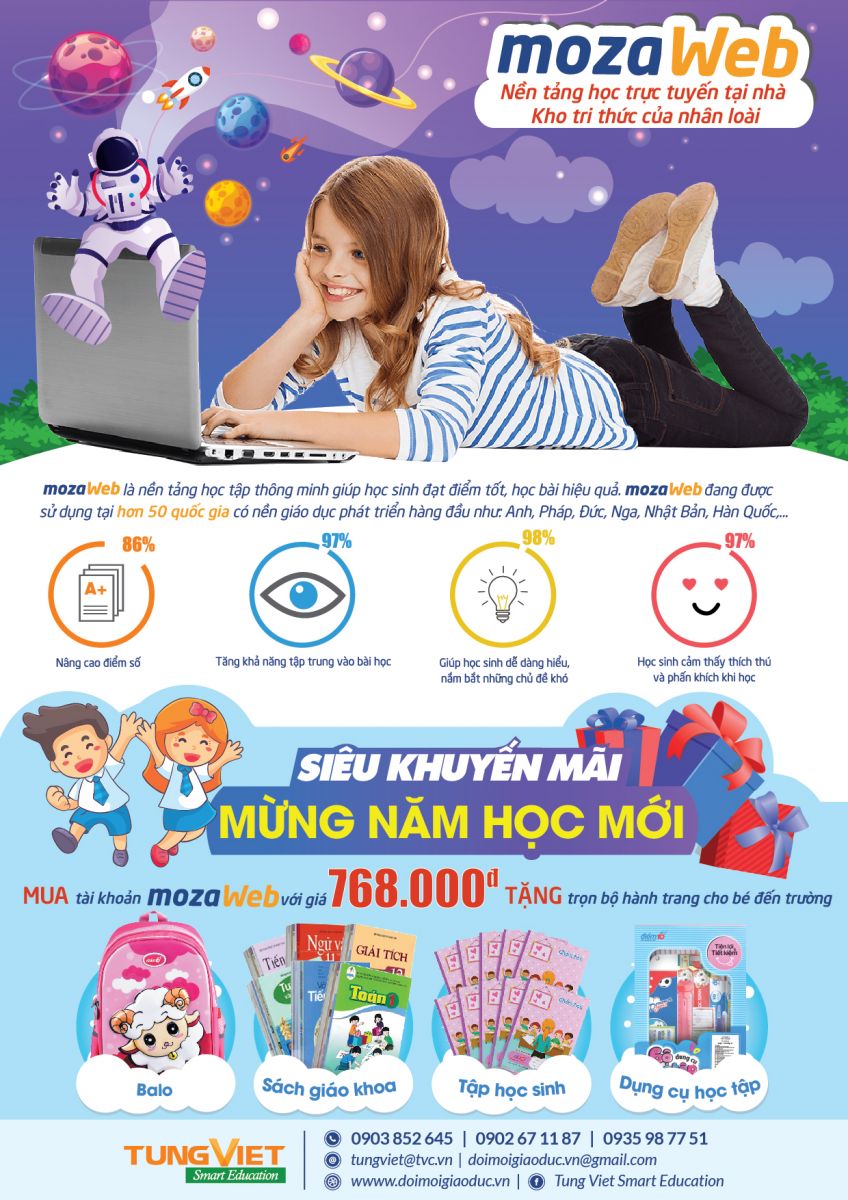 TẶNG BỘ HÀNH TRANG CHO BÉ ĐẾN TRƯỜNG KHI MUA TÀI KHOẢN MOZAWEB